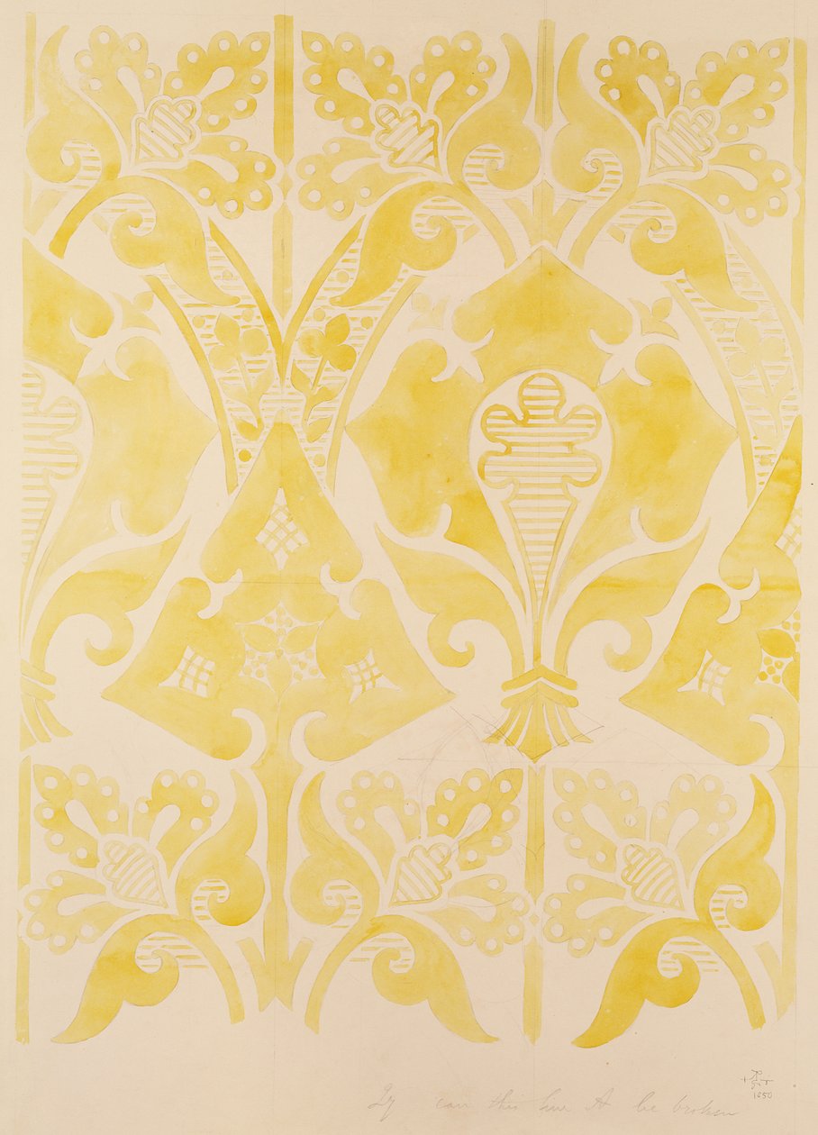 Suunnittelu sametti- tai silkkibrokatellelle, 1850 (kynä ja wc paperille) tekijältä Augustus Welby Northmore Pugin