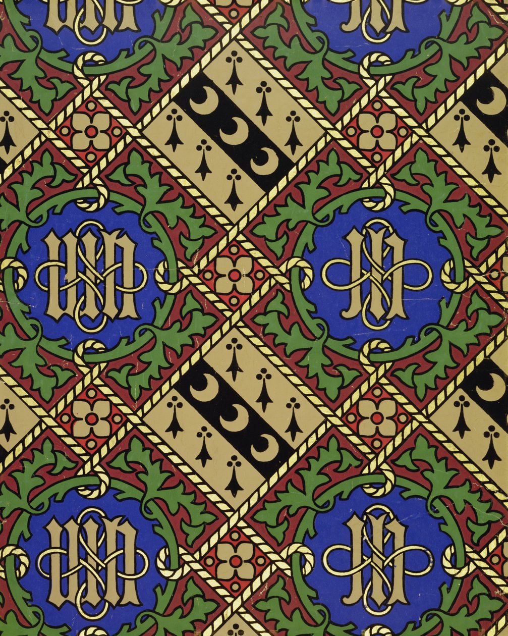 Kirkollinen timanttikuvioinen tapettisuunnittelu tekijältä Augustus Welby Northmore Pugin