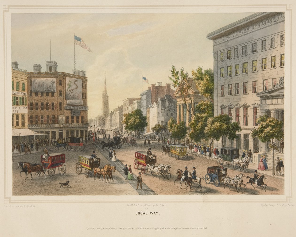 Broad-Way, pubi. 1850 (väri litho) tekijältä Augustus (after) Kollner