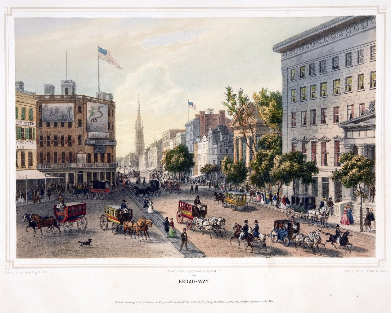 Broad-Way, pubi. 1850 (väri litho) tekijältä Augustus (after) Kollner