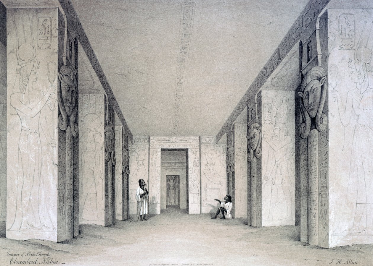 Pohjois-temppelin sisustus, Ebsamboul, Nubia, Egypti, 1800-luku tekijältä Augustus Butler