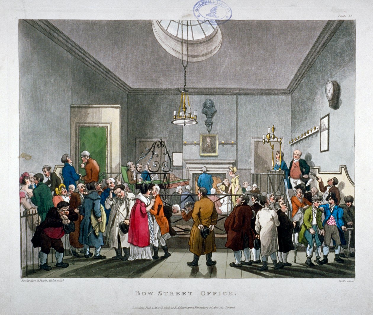 Bow Street Police Court, Westminster, Lontoo, 1808 tekijältä Augustus Charles Pugin, Thomas Rowlandson