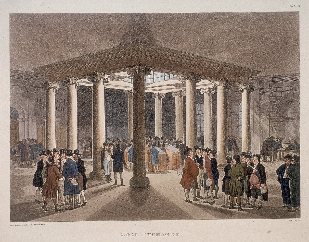 Coal Exchange, Lontoo, 1808 tekijältä Augustus Charles Pugin, Thomas Rowlandson
