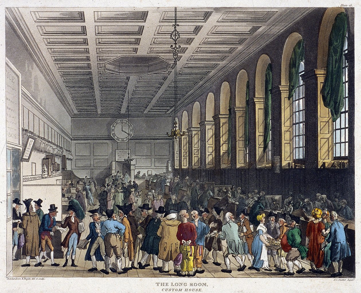Custom Housen sisustus, Lontoo, 1808 tekijältä Augustus Charles Pugin, Thomas Rowlandson