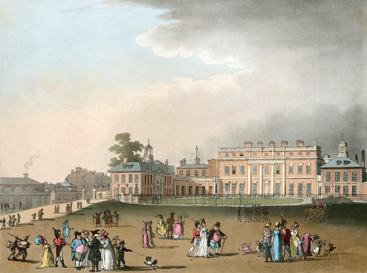 Buckinghamin palatsi, Lontoo, 1809 tekijältä Augustus Charles Pugin