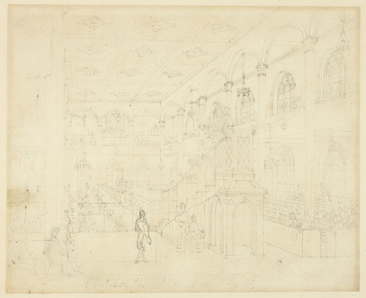 Tutkimus Chapel of the Philanthropic Societylle, Microcosm of London tekijältä Augustus Charles Pugin