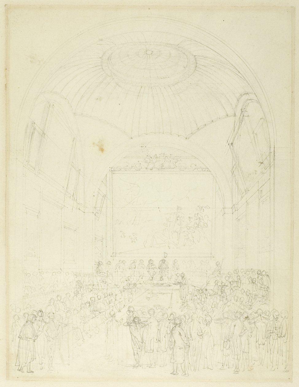 Tutkimus Common Council Chamber, Guild Hall, alkaen Microcosm of London (Lontoon mikrokosmos). tekijältä Augustus Charles Pugin