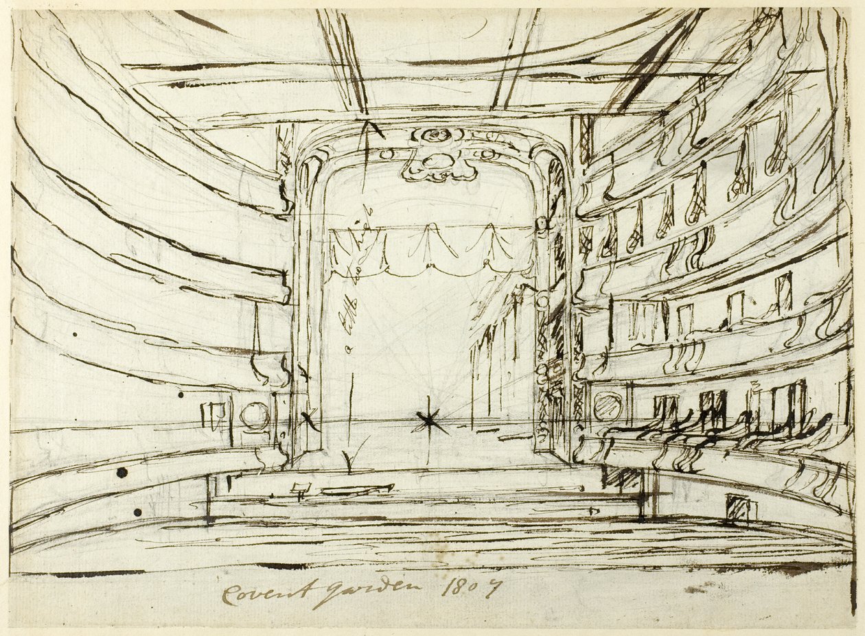 Tutkimus Covent Garden Theatrelle, Microcosm of London tekijältä Augustus Charles Pugin