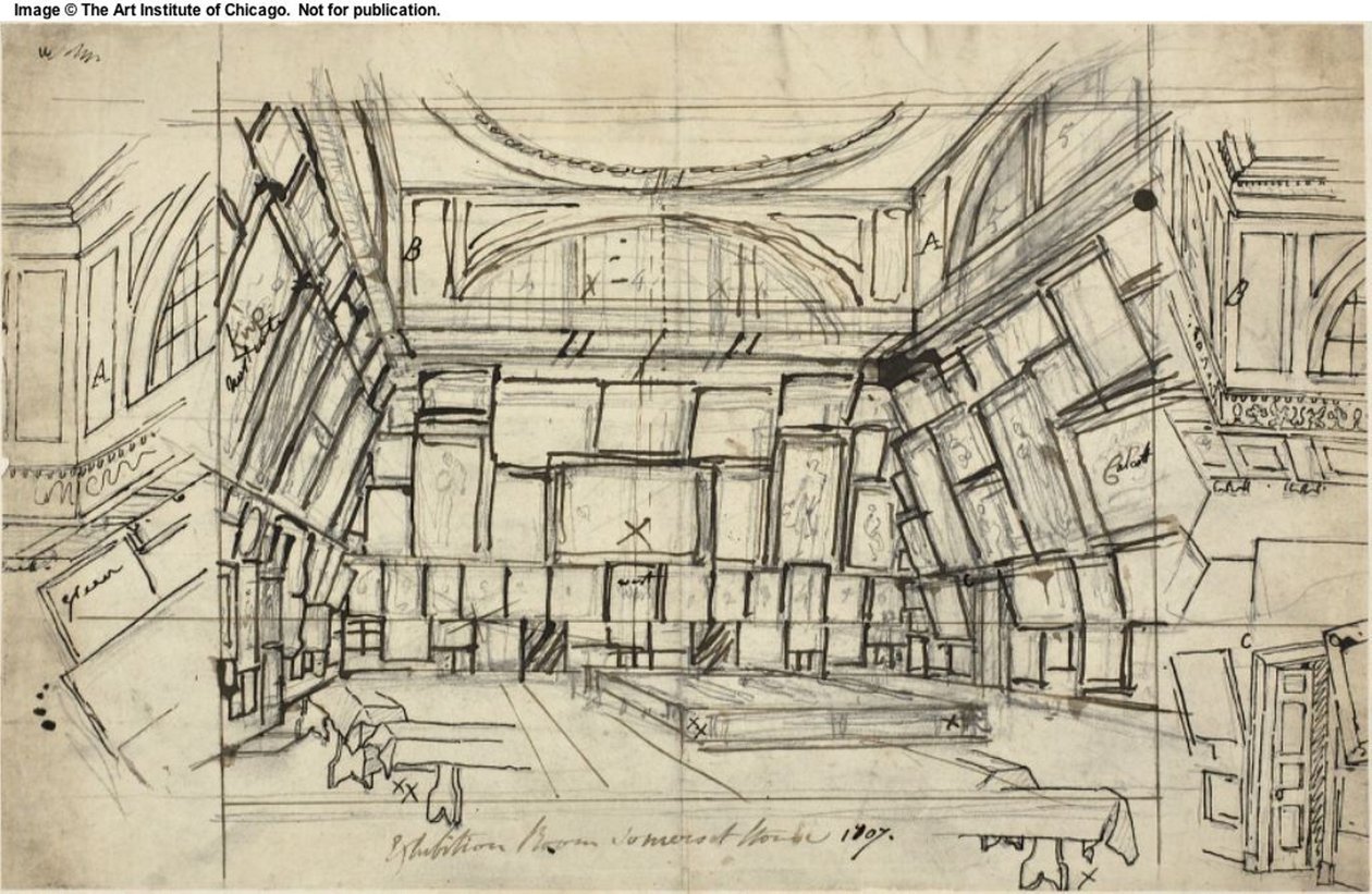 Study for Exhibition Room, Somerset House, Microcosm of London tekijältä Augustus Charles Pugin