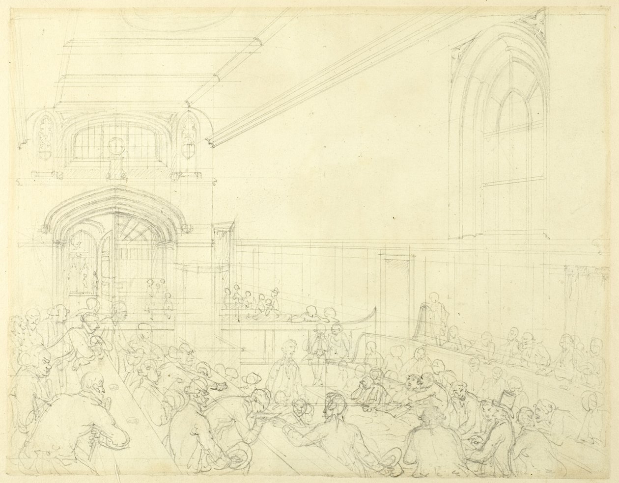 Tutkimus Guild Hallille, konkurssiin menneen tutkinta ennen velkojiaan, Microcosm of London tekijältä Augustus Charles Pugin