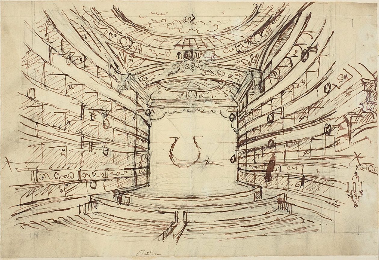 Opiskelu Opera Houselle, Microcosm of London tekijältä Augustus Charles Pugin