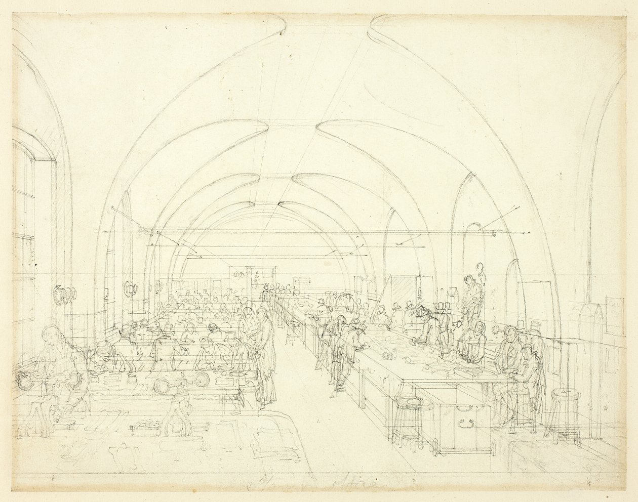 Opiskelu Stamp Officelle, Microcosm of London tekijältä Augustus Charles Pugin