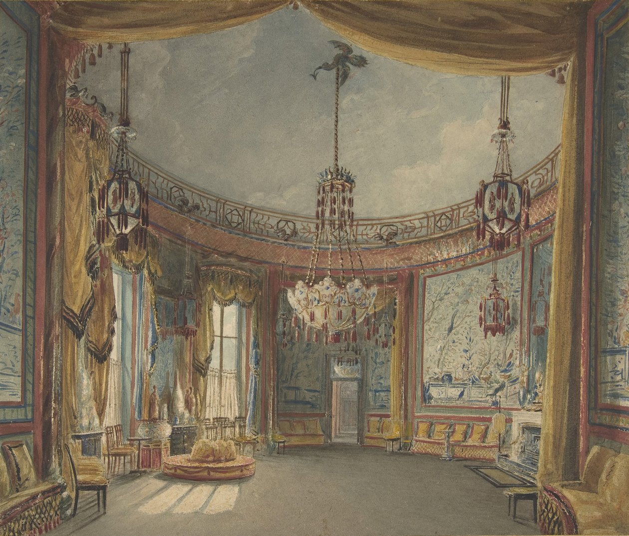 Saloon, Brighton Pavilion, n. 1826. tekijältä Augustus Charles Pugin