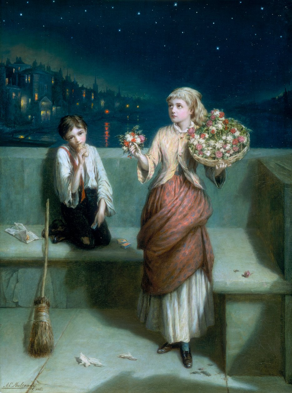 London Crossing Sweeper and Flower Girl, 1884 tekijältä Augustus E Mulready