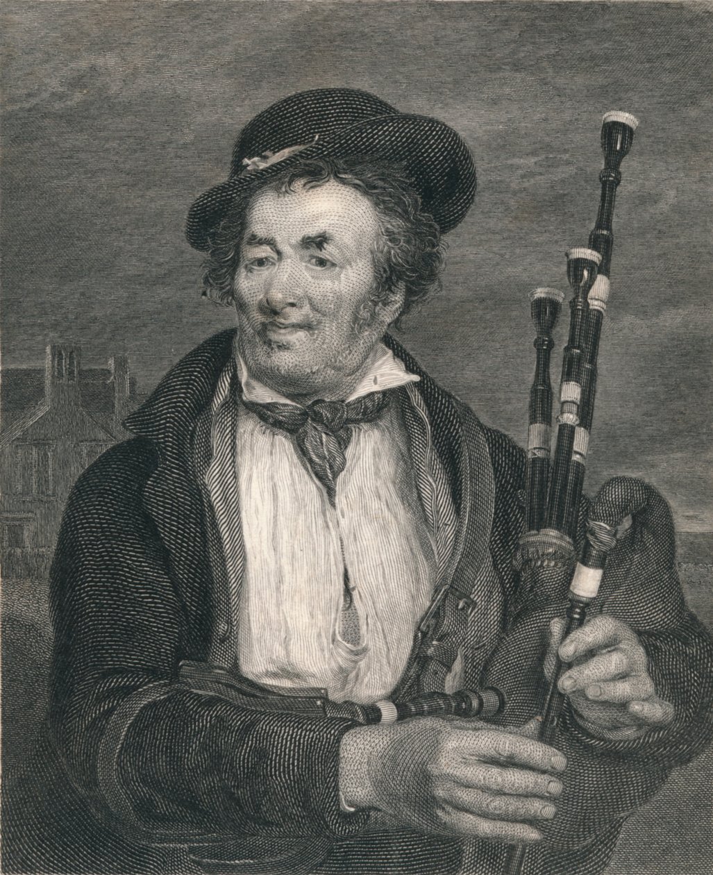 "The Bag Piper, David Wlkien, R.A." kuvasta. tekijältä Augustus Fox