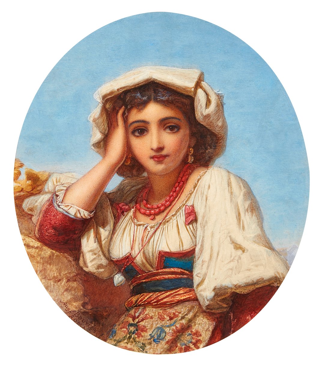 Italian tytön pää (akvarelli) tekijältä Augustus Jules Bouvier