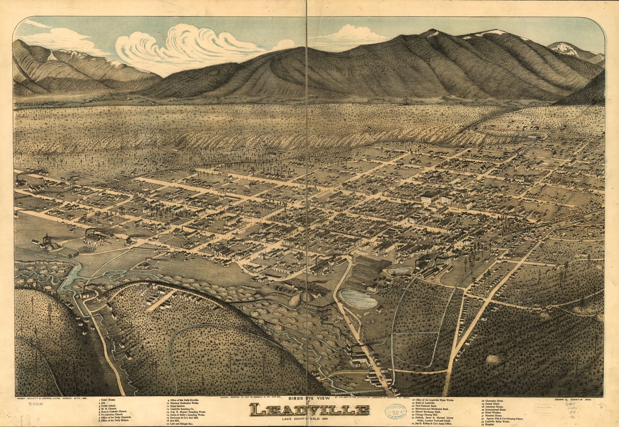 Lintuperspektiivistä Leadville, Lake County, Colo. 1879. tekijältä Augustus Koch