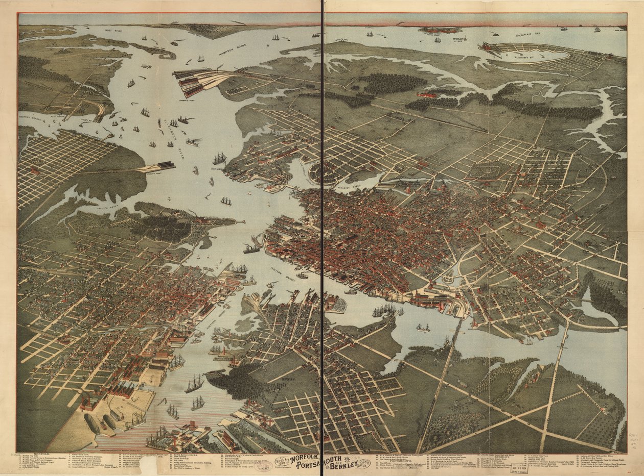 Lintuperspektiivistä Norfolk, Portsmouth ja Berkley, Norfolk Co., Va. tekijältä Augustus; Morning News Lith Koch