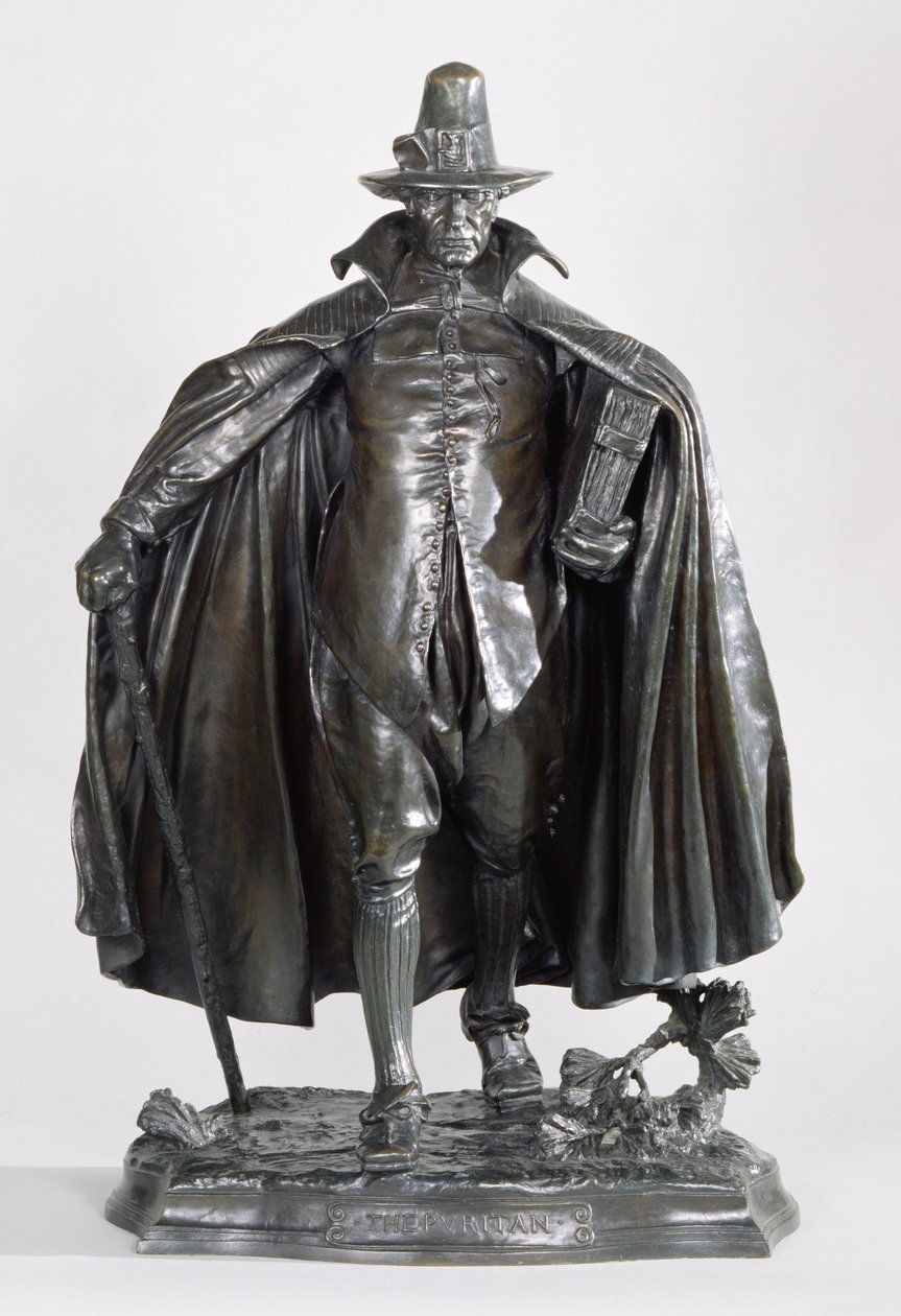 Puritan, 1899 (tummanruskeanmusta patinoitu pronssi) tekijältä Augustus Saint Gaudens