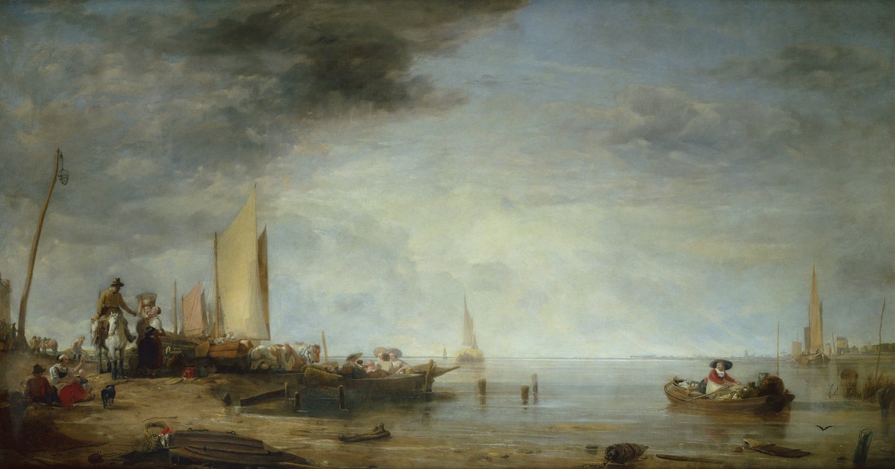 Dutch Market Boats, Rotterdam (öljy kankaalle) tekijältä Augustus Wall Callcott