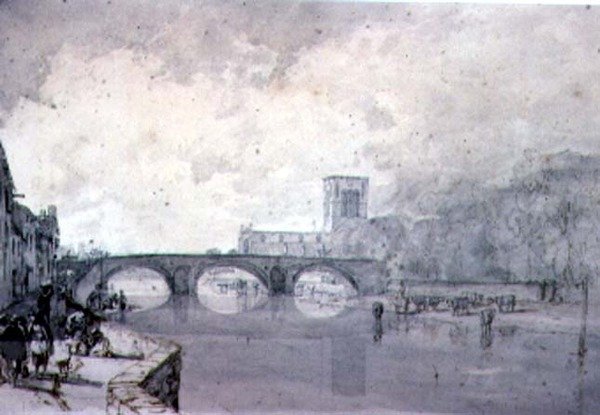 The Abbey ja Nungate Bridge, Haddington, East Lothian, (piirustus) (piirustus) tekijältä Augustus Wall Callcott