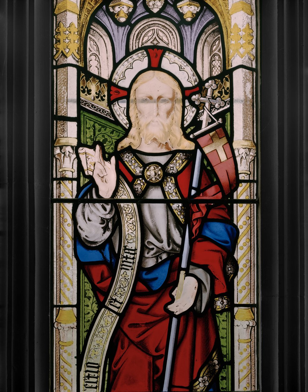 Kristus siunaa, yksityiskohta, 1851 (lasimaalauksia) tekijältä Augustus Welby Northmore Pugin