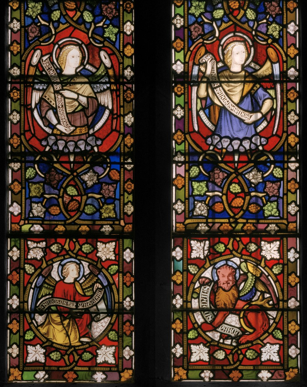 Kristus enkelien ympäröimänä, yksityiskohta, 1850 (lasimaalauksia). tekijältä Augustus Welby Northmore Pugin
