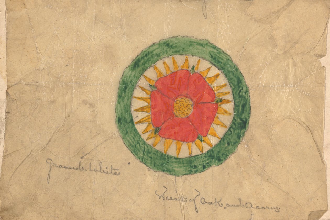 Suunnittelu tammesta ja tammenterhosta tehdylle seppeleelle, joka liittyy mahdollisesti puhujatuolin suunnitteluun tekijältä Augustus Welby Northmore Pugin