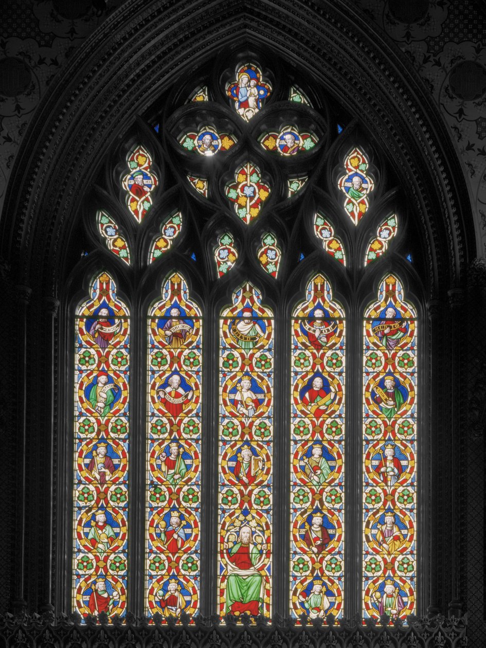 Itäinen ikkuna, jossa on Jesse-puu, noin 1845 (lasimaalauksia). tekijältä Augustus Welby Northmore Pugin