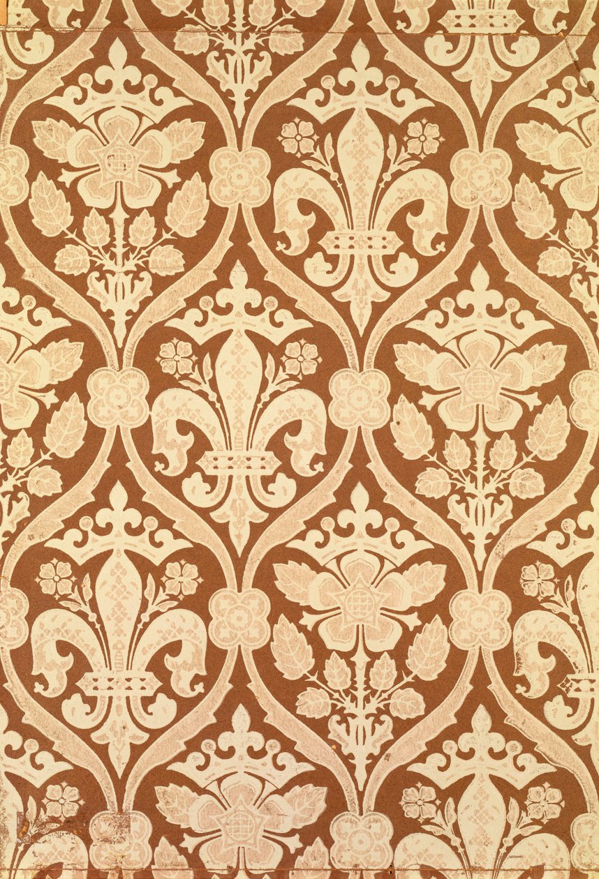 "Fleur-de-Lis", S. Scottin suunnittelema ja Cole and Sonsin valmistama kopiotapetti parlamenttitalolle 1845-1850 (katso myös 87555) tekijältä Augustus Welby Northmore Pugin