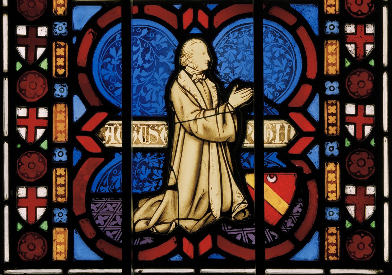 Pugin Kneeling At Prayer, kappelin itäikkuna, noin 1844 (lasimaalauksia). tekijältä Augustus Welby Northmore Pugin
