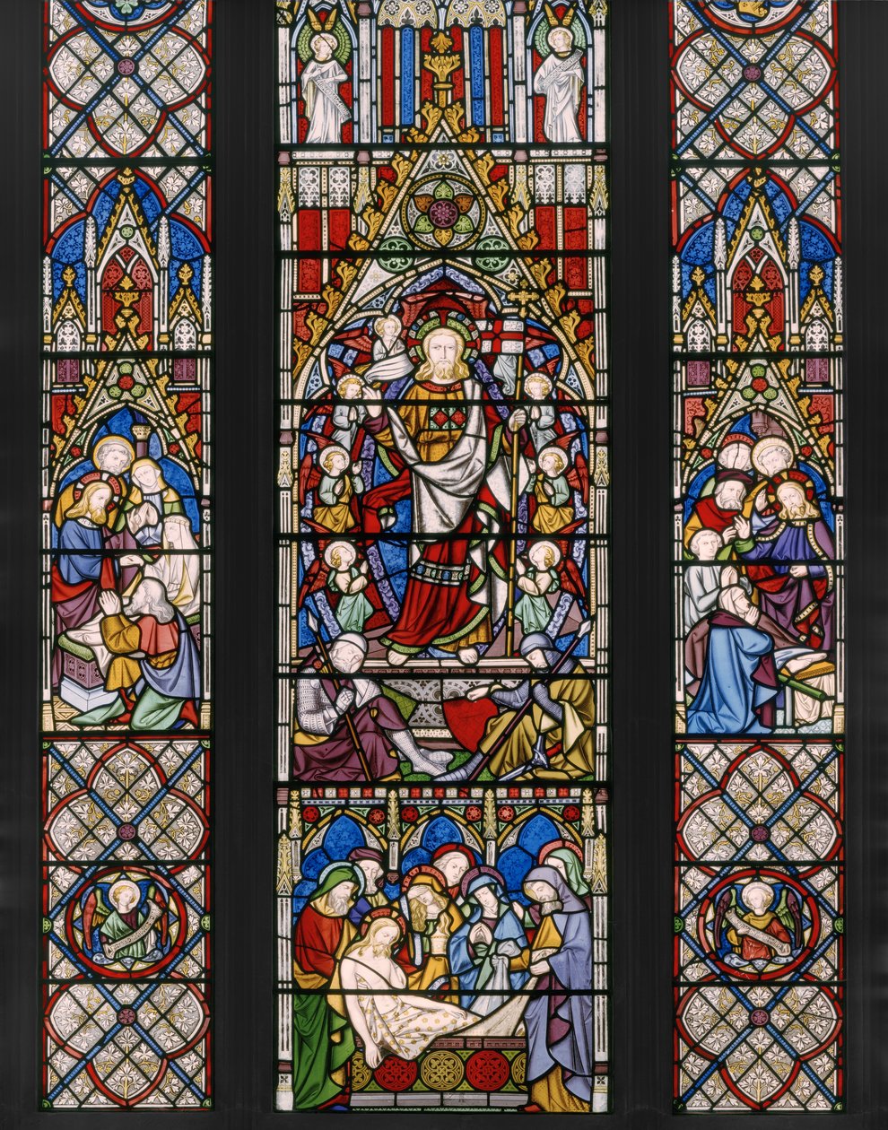 Ylösnousemuksen teemat, yksityiskohta, 1850 (lasimaalauksia). tekijältä Augustus Welby Northmore Pugin