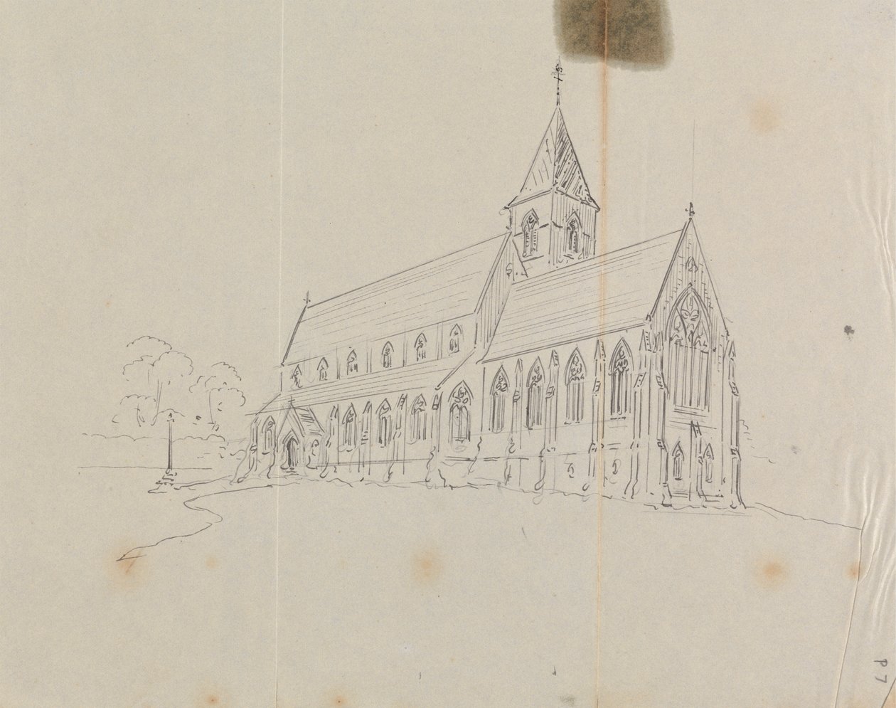 Luonnos goottilaisesta kirkosta tekijältä Augustus Welby Northmore Pugin