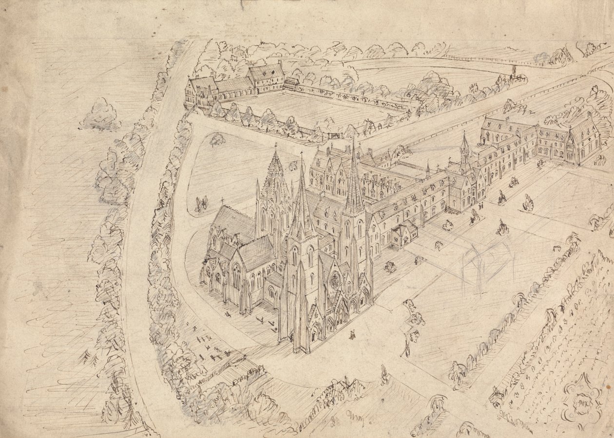 Esboço de uma igreja gótica e mosteiro finlandês tekijältä Augustus Welby Northmore Pugin