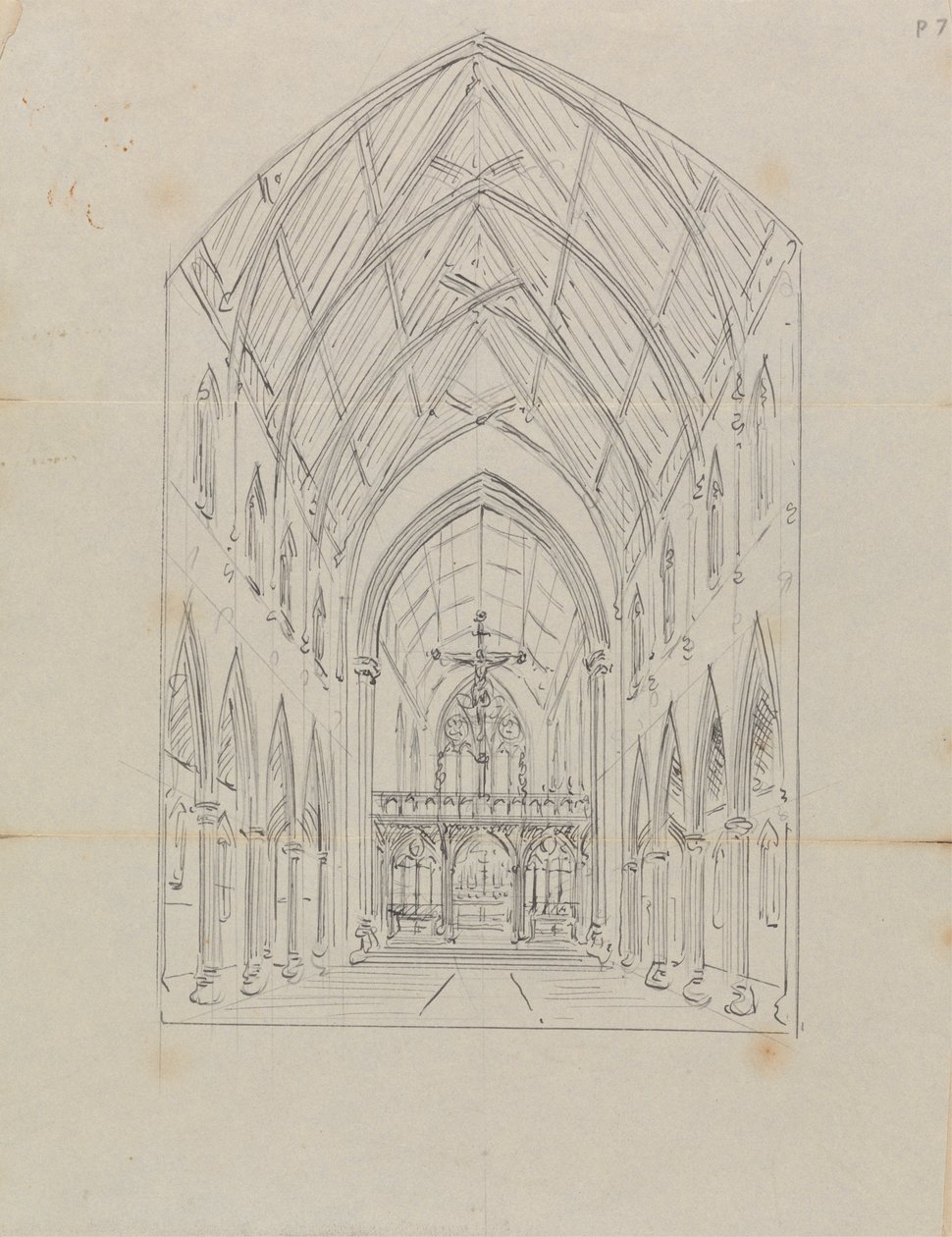 Esboço do interior de uma igreja gótica finlandesa tekijältä Augustus Welby Northmore Pugin