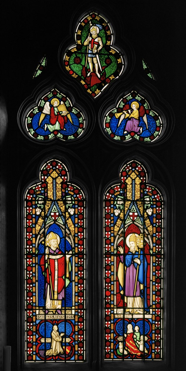 Pyhä Augustinus ja Pyhä Gregorius, kappelin itäikkuna, noin 1844 (lasimaalauksia). tekijältä Augustus Welby Northmore Pugin