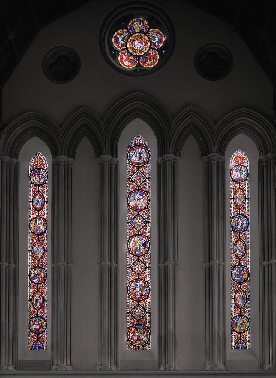 Kristuksen kärsimys, itäikkuna, 1848-50 (lasimaalauksia) tekijältä Augustus Welby Northmore Pugin