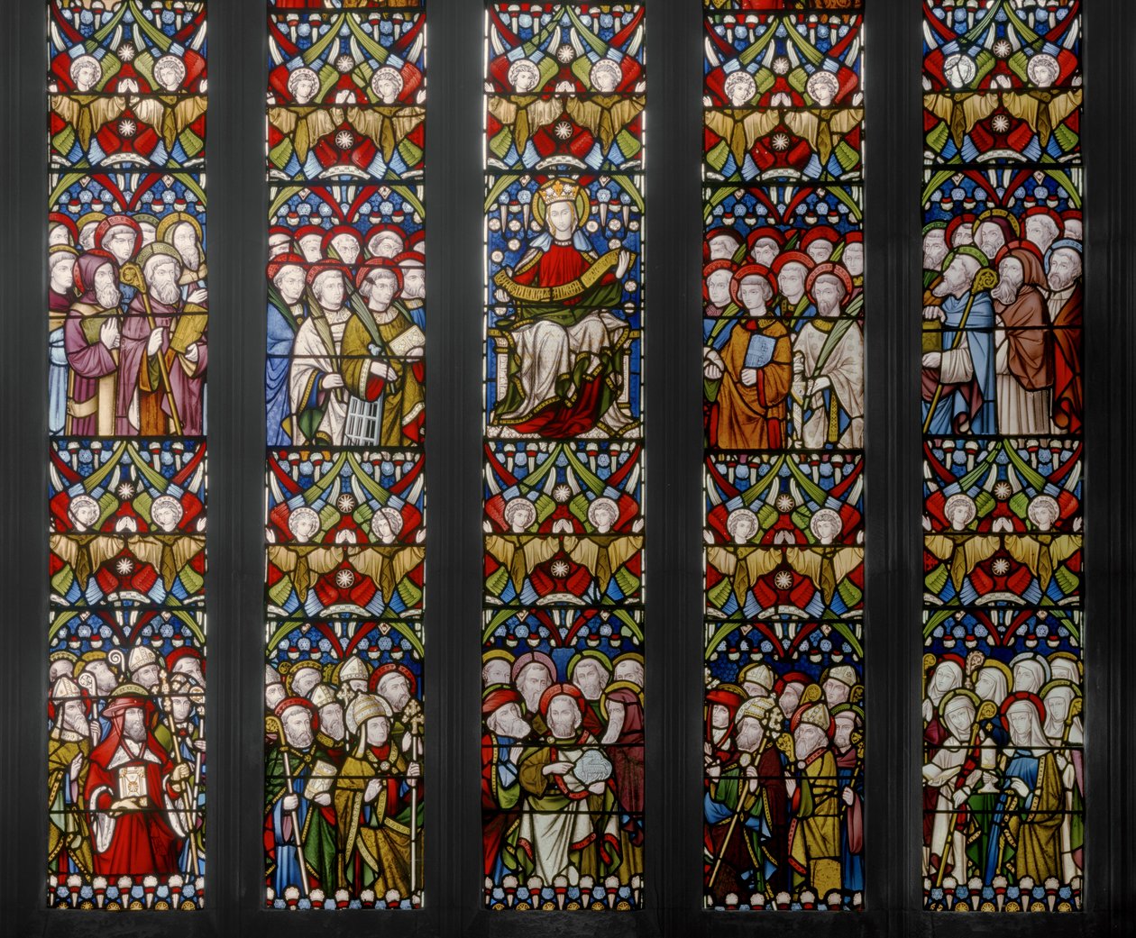 Kirkon voitto, yksityiskohta, 1884 (lasimaalauksia) tekijältä Augustus Welby Northmore Pugin
