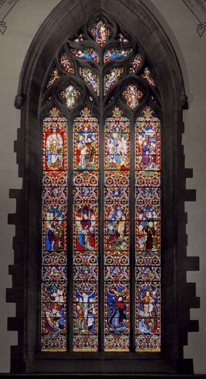 Tyypit ja antityypit, 1850 (lasimaalauksia) tekijältä Augustus Welby Northmore Pugin