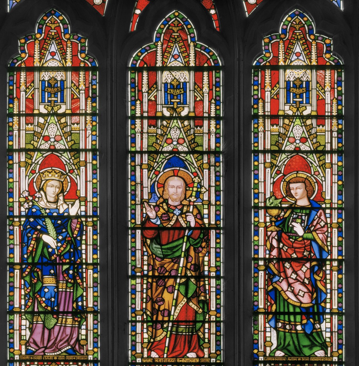 Neitsyt ja Kristus pyhien kanssa, itäikkuna, yksityiskohta, 1847-48 (lasimaalauksia) tekijältä Augustus Welby Northmore Pugin