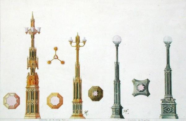 Suunnitelmia kynttelikköihin Windsorin linnassa tekijältä Augustus Welby Pugin