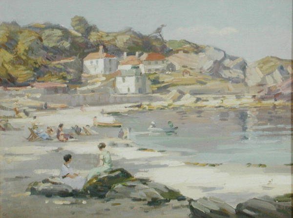 Cornish Beach (öljy paneelissa) tekijältä Augustus William Enness