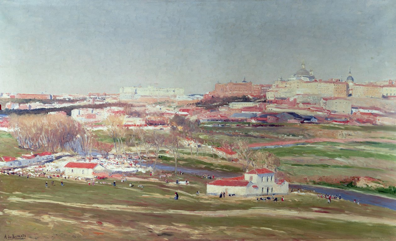 Pradera de San Isidro ja Palacio Real takana, Madrid tekijältä Aureliano de Beruete