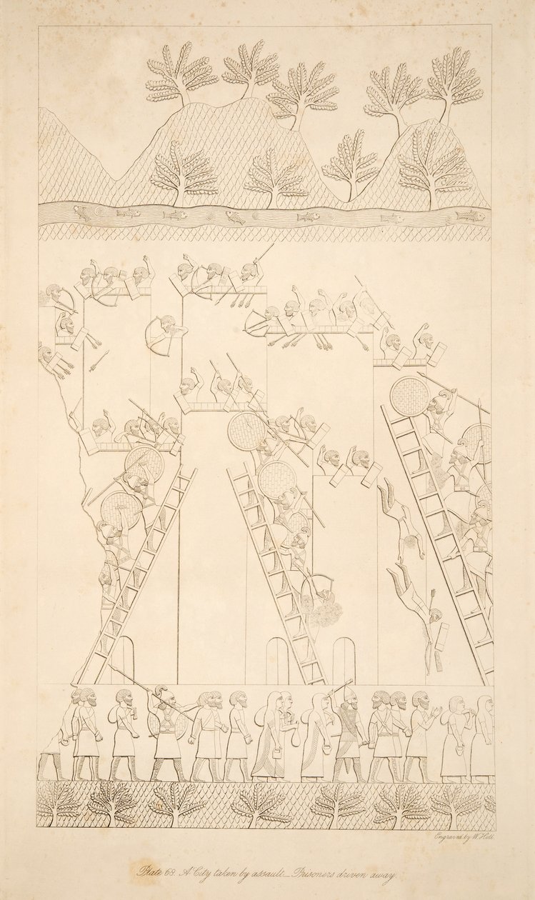 Hyökkäyksen vallattu kaupunki - Vangit ajettiin pois Niniven monumenteista, pubista. 1849 tekijältä Austen Henry Layard
