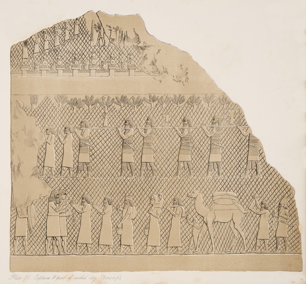Vankeja ja osa muurin ympäröimästä kaupungista (Kouyunjik) kuva Niniven muistomerkit, 1858 tekijältä Austen Henry Layard