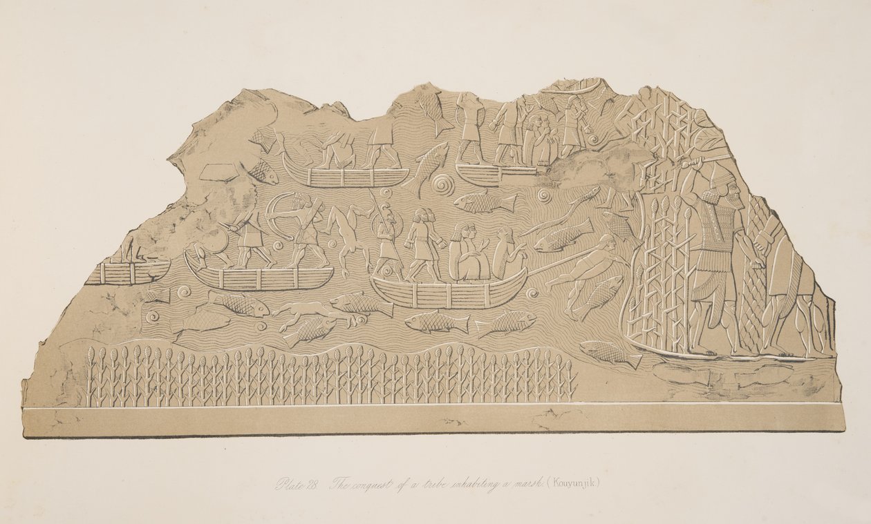 Suolla asuvan heimon (Kouyunjik) valloitus Niniven monumenteista, pubista. 1849 tekijältä Austen Henry Layard