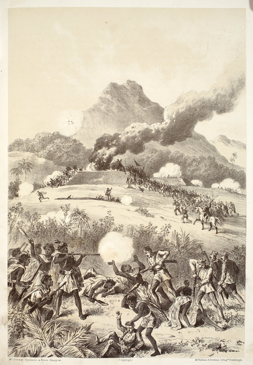 Taking a Maori redoubt, David Blairin, McGradyn, Thomsonin ja Nivenin teoksesta The History of Australaasia, 1879 tekijältä Australian School
