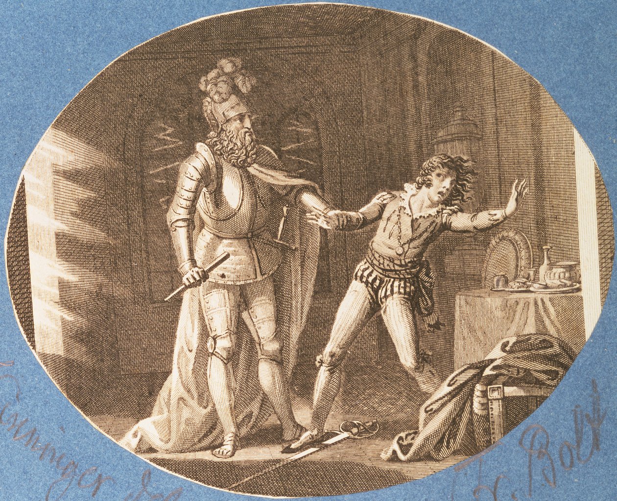 Don Giovanni ja henkiin herännyt Commandantoren patsas, II näytöksen iv kohtaus, Wolfgang Amadeus Mozartin (1756-91) teoksesta "Don Giovanni". tekijältä Austrian School