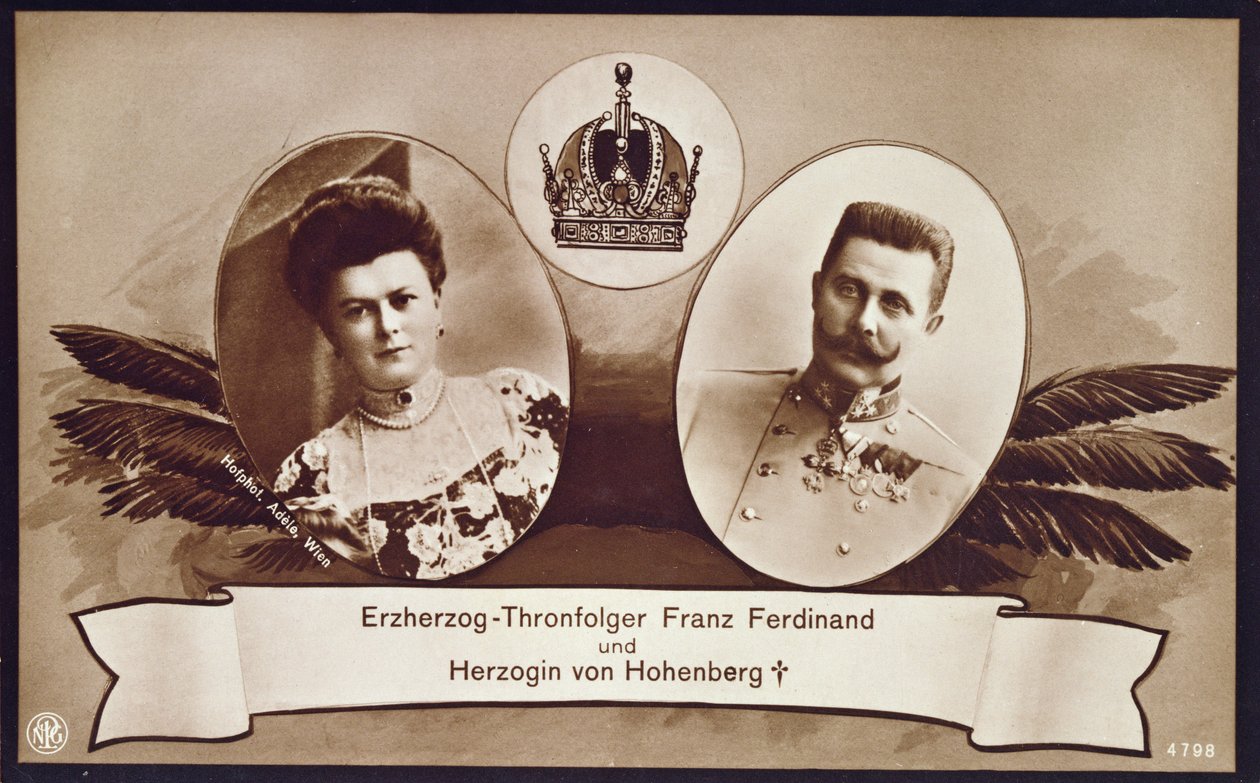 Itävallan arkkiherttua Franz Ferdinand, Itävallan valtaistuimen perillinen ja hänen vaimonsa, Hohenbergin herttuatar, 1914 tekijältä Austrian School