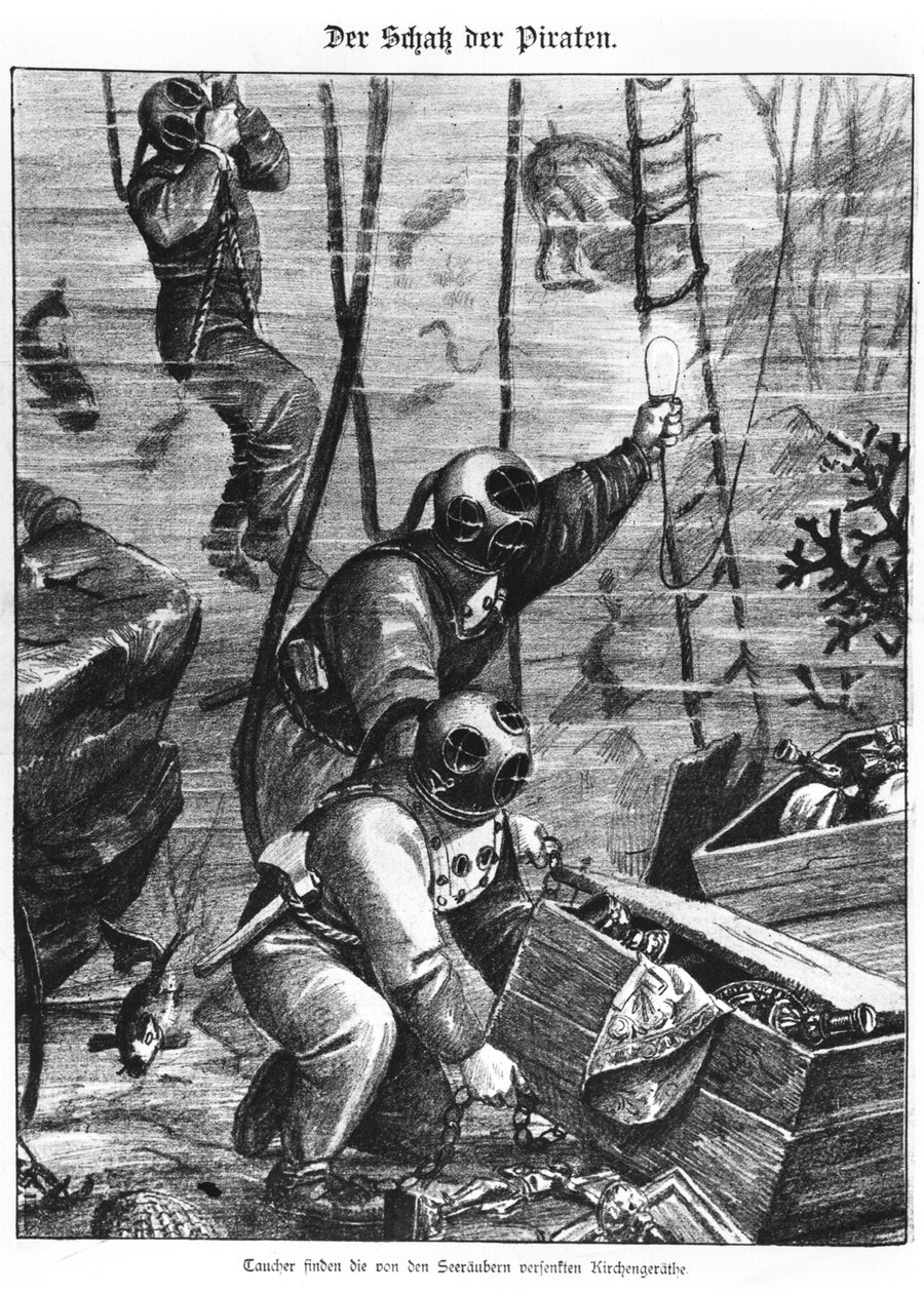 Sukeltajat löytävät merirosvojen aarteen, 1897 tekijältä Austrian School
